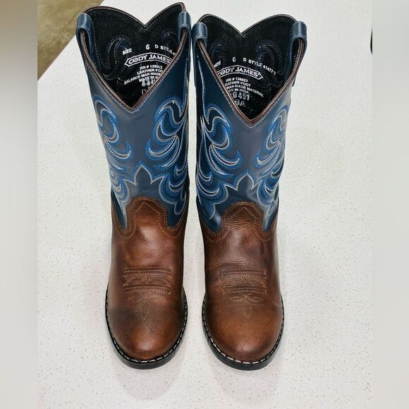 Cody James Brown & Blue Western Cowboy Boots Men’s Size 6D Leather Like New - Picture 3 of 8